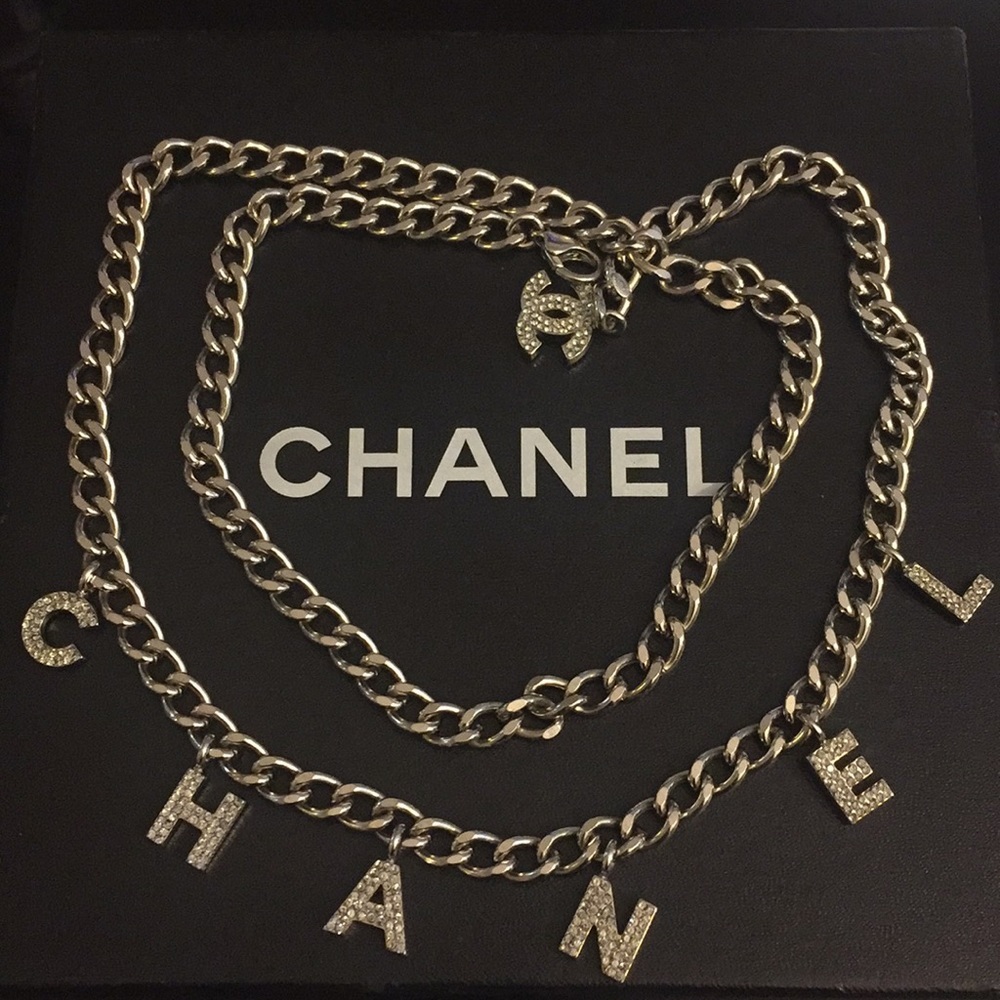 Chanel Silver Necklace/Belt w/ Rhinestones CC